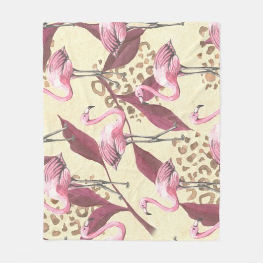 Tropisch rosa Flamingo, Leopardenmuster. Fleecedecke (Vorderseite)