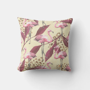 Tropisch rosa Flamingo, Leopardenmuster. Kissen