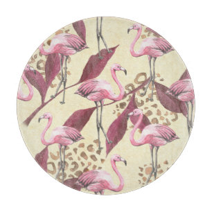 Tropisch rosa Flamingo, Leopardenmuster. Schneidebrett