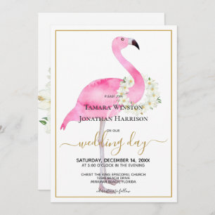 Tropisch rosa Flamingo Magnolias Beach Wedding Einladung