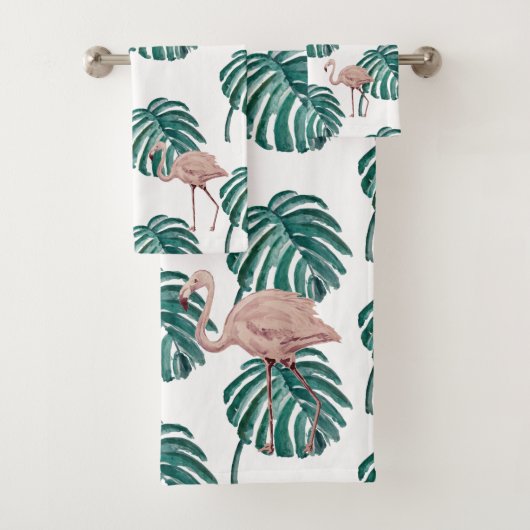 Tropisch rosa Flamingo Malerei Badehandtuch Set (Insitu)