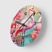 Tropisch rosa Flamingo mit Blume-87361 Runde Wanduhr (Winkel)