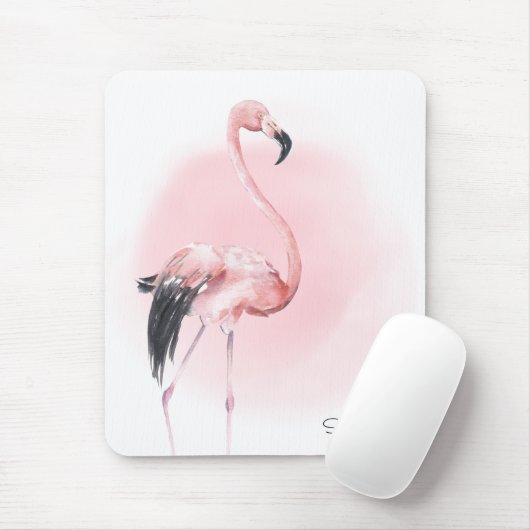 Tropisch rosa Flamingo mit Namen Mousepad (Mit Mouse)