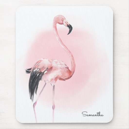 Tropisch rosa Flamingo mit Namen Mousepad (Vorne)