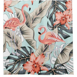 Tropisch rosa Flamingo mit orchiden Blume und Lee Duschvorhang
