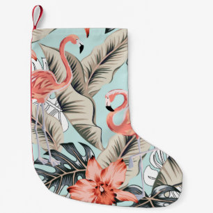 Tropisch rosa Flamingo mit orchiden Blume und Lee Kleiner Weihnachtsstrumpf
