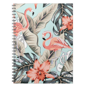 Tropisch rosa Flamingo mit orchiden Blume und Lee Notizblock