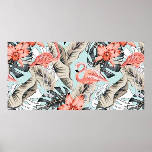 Tropisch rosa Flamingo mit orchiden Blume und Lee Poster (Vorne)