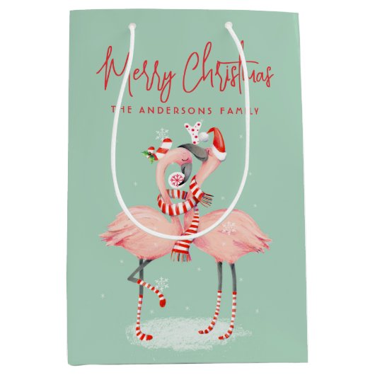 Tropisch rosa Flamingo mit Weihnachtsmannmützen We Mittlere Geschenktüte (Vorderseite)