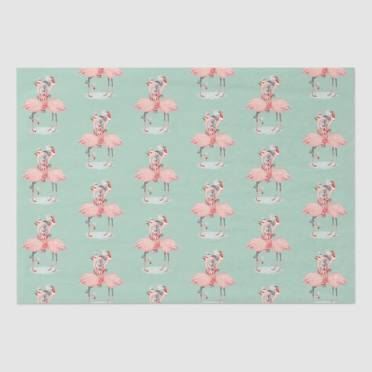 Tropisch rosa Flamingo mit Weihnachtsmannmützen We Seidenpapier (Vorderseite)