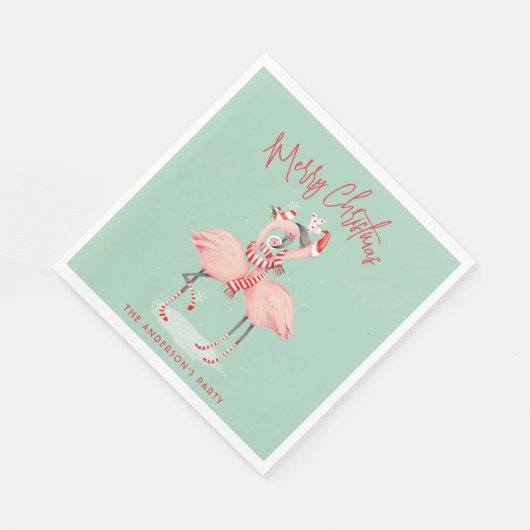 Tropisch rosa Flamingo mit Weihnachtsmannmützen We Serviette (Ecke)