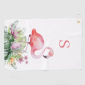Tropisch rosa Flamingo Monogram Golfhandtuch (Horizontal)
