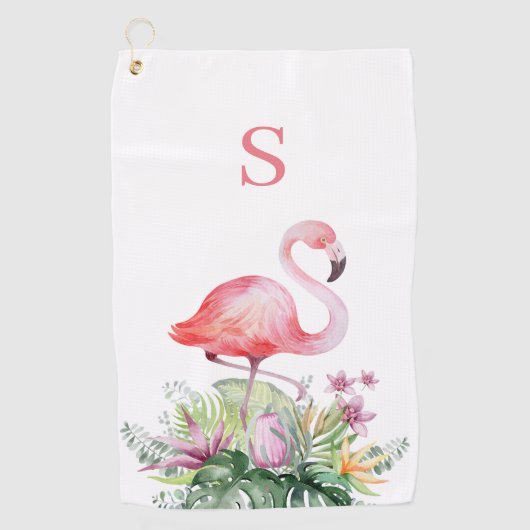 Tropisch rosa Flamingo Monogram Golfhandtuch (Vorderseite)