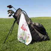 Tropisch rosa Flamingo Monogram Golfhandtuch (Gras)