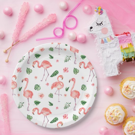 Tropisch rosa Flamingo Muster Gewebe Pappteller (Party)