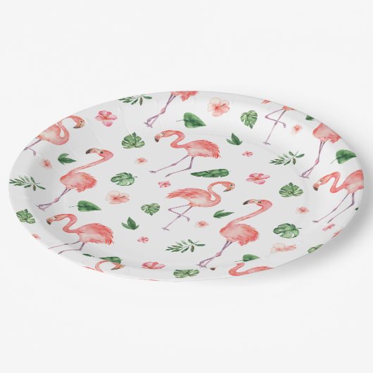 Tropisch rosa Flamingo Muster Gewebe Pappteller (Schrägansicht)