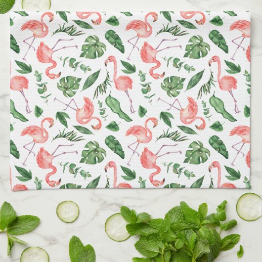 Tropisch rosa Flamingo Muster v2 Geschirrtuch (Gefaltet)