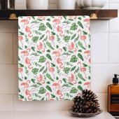 Tropisch rosa Flamingo Muster v2 Geschirrtuch
