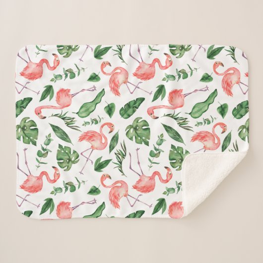 Tropisch rosa Flamingo Muster v2 Sherpadecke (Vorderseite (Horizontal))