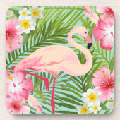 Tropisch rosa Flamingo Palm Blätter Getränkeuntersetzer (Vorderseite)