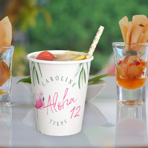Tropisch rosa Flamingo personalisierte Geburtstags Pappbecher