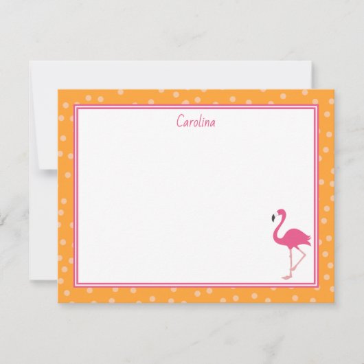 Tropisch rosa Flamingo Polka Dots Orange Note Card Mitteilungskarte (Vorderseite)