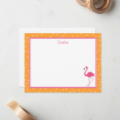 Tropisch rosa Flamingo Polka Dots Orange Note Card Mitteilungskarte (Vorderseite/Rückseite Beispiel)