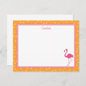 Tropisch rosa Flamingo Polka Dots Orange Note Card Mitteilungskarte (Vorne/Hinten)