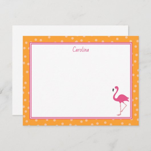 Tropisch rosa Flamingo Polka Dots Orange Note Card Mitteilungskarte (Vorne/Hinten)