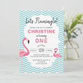 Tropisch rosa Flamingo Strand Geburtstagseinladung Einladung (Stehend Vorderseite)