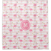 Tropisch rosa Flamingo Stripe Monogram  Duschvorhang (Vorderseite)