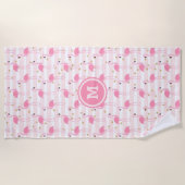 Tropisch rosa Flamingo Stripe Muster Monogram Strandtuch (Vorderseite)