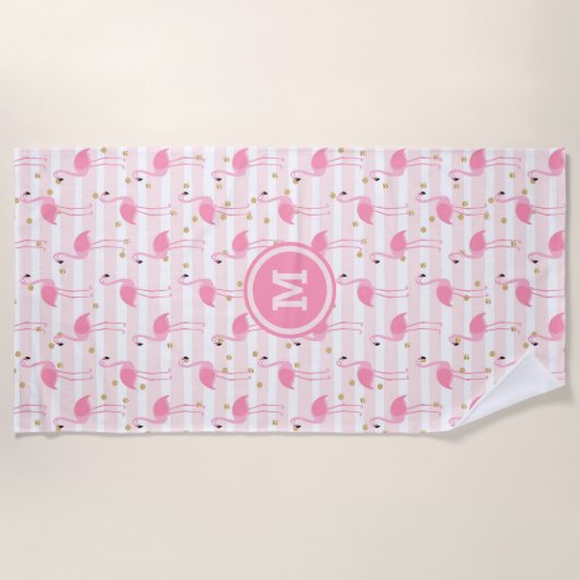 Tropisch rosa Flamingo Stripe Muster Monogram Strandtuch (Vorderseite)