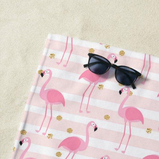 Tropisch rosa Flamingo Stripe Muster Monogram Strandtuch (Beispiel)