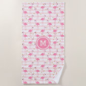 Tropisch rosa Flamingo Stripe Muster Monogram Strandtuch (Vorderseite)