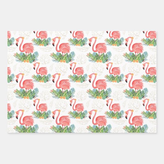 Tropisch rosa Flamingo und Blume Geschenkpapier Set (Vorderseite)