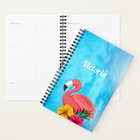 Tropisch rosa Flamingo und Blume | Monogramm Planer (Anzeige)