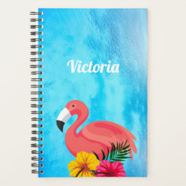 Tropisch rosa Flamingo und Blume | Monogramm Planer