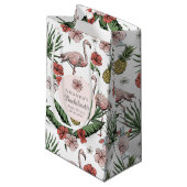 Tropisch rosa Flamingo und Hibiskus Bachelorette Kleine Geschenktüte (Vorderseite Schrägansicht)