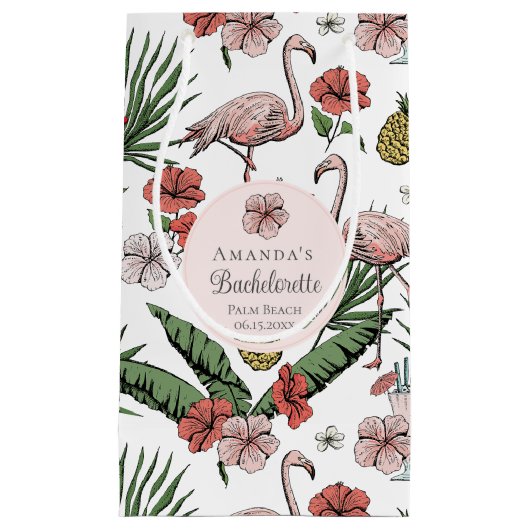 Tropisch rosa Flamingo und Hibiskus Bachelorette Kleine Geschenktüte (Vorderseite)