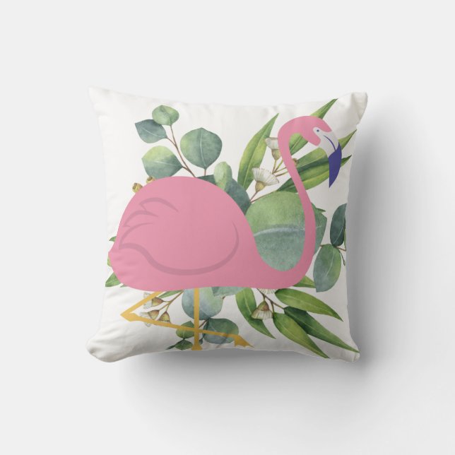Tropisch rosa Flamingo und Palm Blätter Außenberei Kissen (Vorderseite)