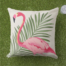 Tropisch rosa Flamingo und Palm Blätter Kissen
