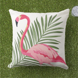 Tropisch rosa Flamingo und Palm Blätter Kissen