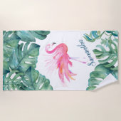 Tropisch rosa Flamingo und Palm Blätter Strandtuch (Vorderseite)