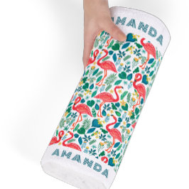 Tropisch rosa Flamingo und tropische Blätter Muste Strandtuch