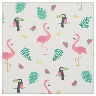 Tropisch rosa Flamingo Wassermelone Blätter Stoff