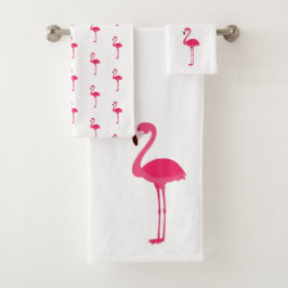 Tropisch rosa Flamingos auf Weiß Badhandtuch Set