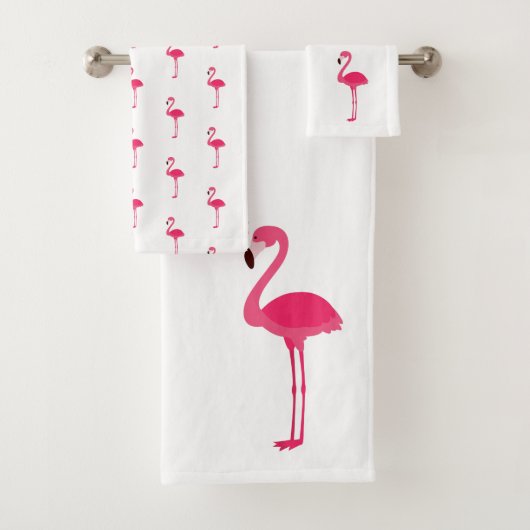 Tropisch rosa Flamingos auf Weiß Badhandtuch Set (Insitu)