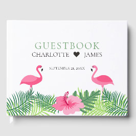 Tropisch rosa Flamingos farbenfrohe Blume Hochzeit Gästebuch