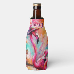 Tropisch rosa Flamingos Palmen Bäume Personalisier Flaschenkühler